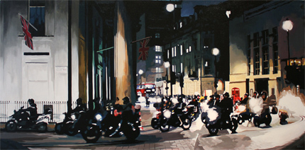Annie Ralli, Original acrylic painting on canvas, Bikers in Trafalgar Square