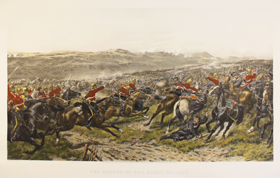 Engraving, Hand coloured restrike engraving, Charge of the Heavy Brigade