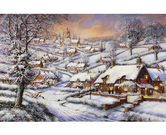 Gordon Lees, Signed limited edition print, A Snowy Evening at the Crossways Inn