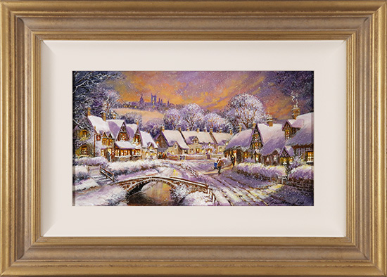 Gordon Lees, Original oil painting on panel, Winter's Eve Walk, The Cotswolds