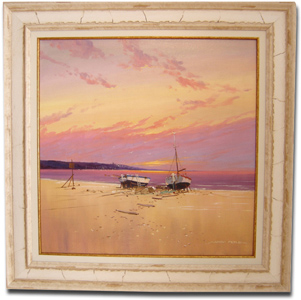 Graham Petley, Original oil painting on canvas, Boats on Shore