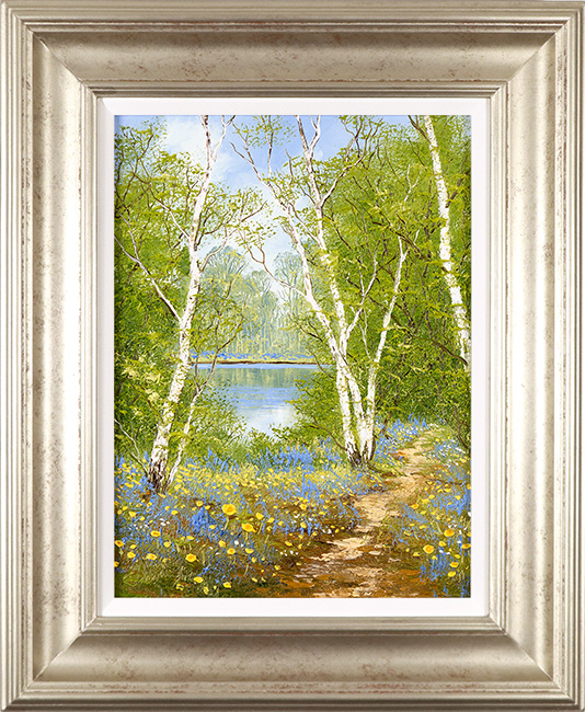 Terry Evans, Original oil painting on panel, Birch and Bluebell