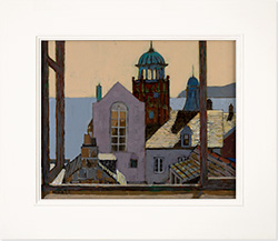Mike Hall, Original acrylic painting on board, Imagined Building by the Sea