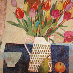 Sally Anne Fitter, Original acrylic painting on canvas, Orange and Spring Tulips