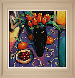 Terence Clarke, Original acrylic painting on canvas, Tulips and Tangerines 